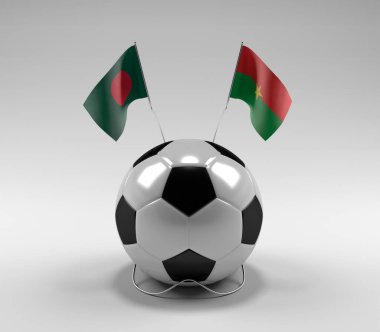 Bangladeş - Burkina-Faso Futbol Bayrakları, Beyaz Arkaplan - 3D Render