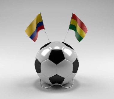 Kolombiya - Bolivya Futbol Bayrakları, Beyaz Arkaplan - 3D Render