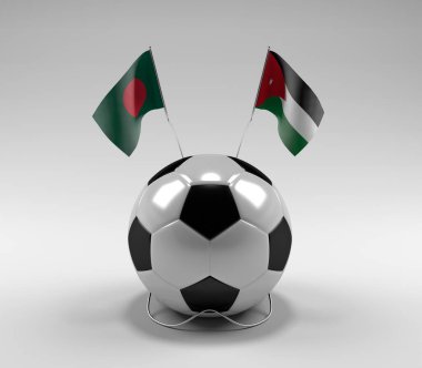 Bangladeş - Ürdün Futbol Bayrakları, Beyaz Arkaplan - 3D Render