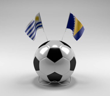 Uruguay - Bosna-Hersek Futbol Bayrakları, Beyaz Arkaplan - 3D Render