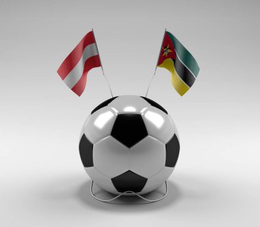 Avusturya - Mozambik Futbol Bayrakları, Beyaz Arkaplan - 3D Render