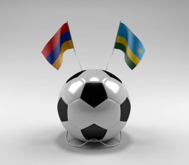 Ermenistan - Ruanda Futbol Bayrakları, Beyaz Arkaplan - 3D Render
