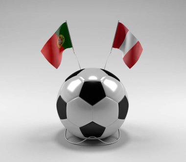 Portekiz - Peru Futbol Bayrakları, Beyaz Arkaplan - 3D Render