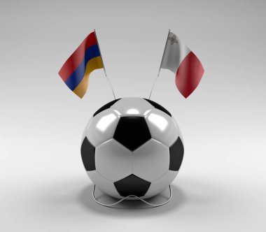 Ermenistan - Malta Futbol Bayrakları, Beyaz Arkaplan - 3D Render
