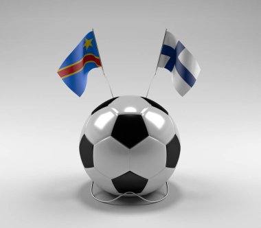 Kongo Demokratik Cumhuriyeti - Finlandiya Futbol Bayrakları, Beyaz Arkaplan - 3D Render