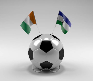 Cote-D-Ivoire - Lesotho Futbol Bayrakları, Beyaz Arkaplan - 3D Render