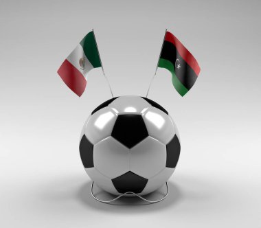Meksika - Libya Futbol Bayrakları, Beyaz Arkaplan - 3D Render
