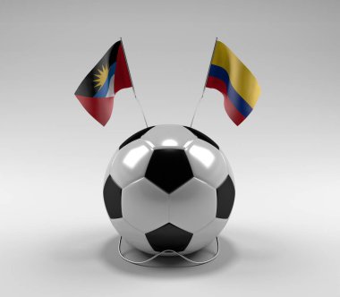 Antigua ve Barbuda - Kolombiya Futbol Bayrakları, Beyaz Arkaplan - 3D Render