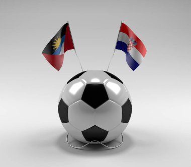 Antigua-ve-Barbuda - Hırvatistan Futbol Bayrakları, Beyaz Arkaplan - 3D Render