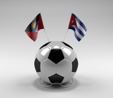 Antigua-ve-Barbuda - Küba Futbol Bayrakları, Beyaz Arkaplan - 3D Render