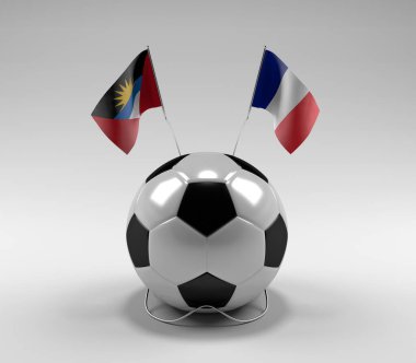 Antigua-ve-Barbuda - Fransa Futbol Bayrakları, Beyaz Arkaplan - 3D Render