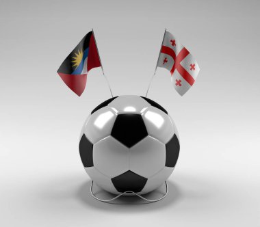 Antigua ve Barbuda - Gürcistan Futbol Bayrakları, Beyaz Arkaplan - 3D Render