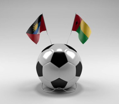 Antigua ve Barbuda - Gine-Bissau Futbol Bayrakları, Beyaz Arkaplan - 3D Render