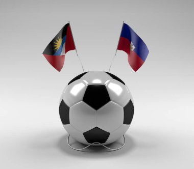 Antigua ve Barbuda - Haiti Futbol Bayrakları, Beyaz Arkaplan - 3D Render