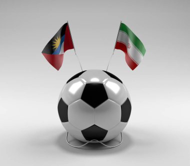 Antigua-ve-Barbuda - İran Futbol Bayrakları, Beyaz Arkaplan - 3D Render