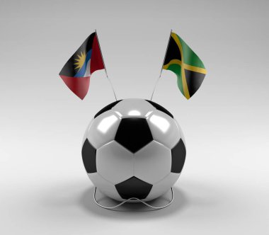 Antigua-ve-Barbuda - Jamaika Futbol Bayrakları, Beyaz Arkaplan - 3D Render