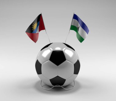 Antigua ve Barbuda - Lesotho Futbol Bayrakları, Beyaz Arkaplan - 3D Render
