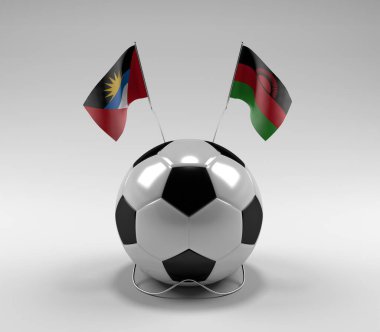 Antigua ve Barbuda - Malawi Futbol Bayrakları, Beyaz Arkaplan - 3D Render