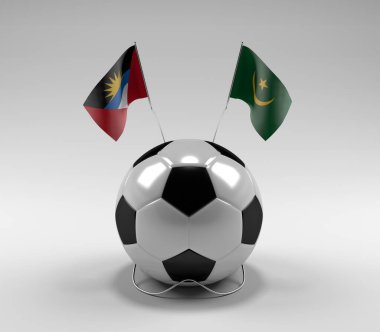 Antigua ve Barbuda - Moritanya Futbol Bayrakları, Beyaz Arkaplan - 3D Render