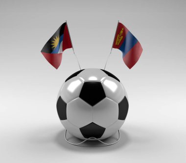 Antigua ve Barbuda - Moğolistan Futbol Bayrakları, Beyaz Arkaplan - 3D Render