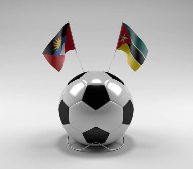 Antigua ve Barbuda - Mozambik Futbol Bayrakları, Beyaz Arkaplan - 3D Render
