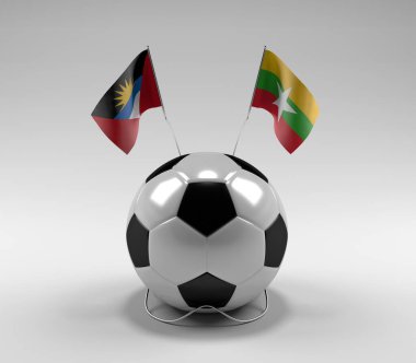 Antigua ve Barbuda - Myanmar Futbol Bayrakları, Beyaz Arkaplan - 3D Render