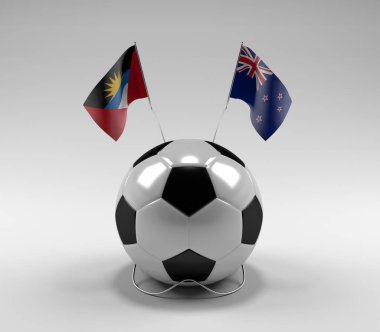 Antigua ve Barbuda - Yeni Zelanda Futbol Bayrakları, Beyaz Arkaplan - 3D Render