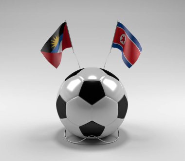 Antigua ve Barbuda - Kuzey Kore Futbol Bayrakları, Beyaz Arkaplan - 3D Render