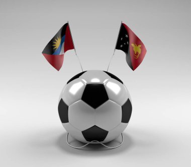 Antigua-ve-Barbuda - Papua-Yeni-Gine Futbol Bayrakları, Beyaz Arkaplan - 3D Render