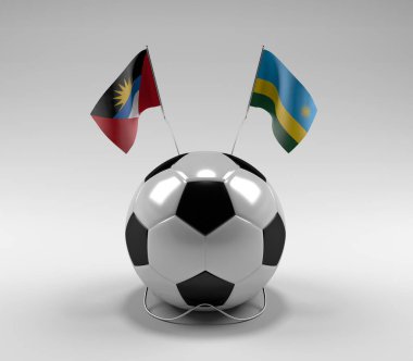 Antigua ve Barbuda - Ruanda Futbol Bayrakları, Beyaz Arkaplan - 3D Render