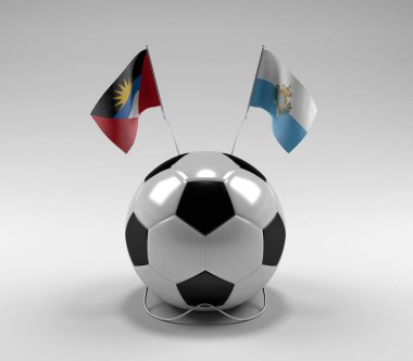 Antigua-ve-Barbuda - San-Marino Futbol Bayrakları, Beyaz Arkaplan - 3D Render