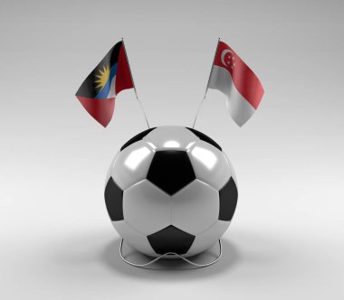 Antigua-ve-Barbuda - Singapur Futbol Bayrakları, Beyaz Arkaplan - 3D Render
