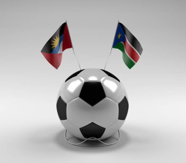 Antigua ve Barbuda - Güney Sudan Futbol Bayrakları, Beyaz Arkaplan - 3D Render