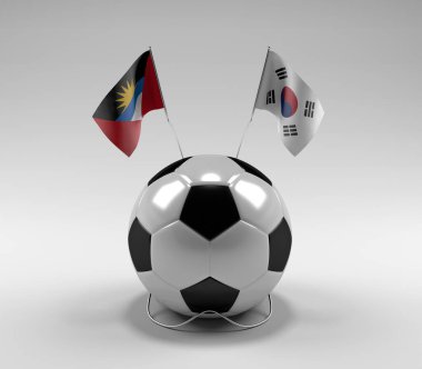 Antigua ve Barbuda - Güney Kore Futbol Bayrakları, Beyaz Arkaplan - 3D Render