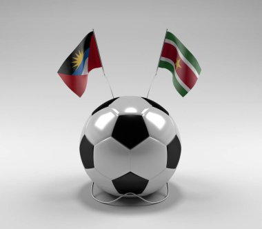 Antigua ve Barbuda - Surinam Futbol Bayrakları, Beyaz Arkaplan - 3D Render