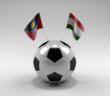 Antigua ve Barbuda - Tacikistan Futbol Bayrakları, Beyaz Arkaplan - 3D Render