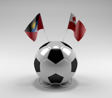Antigua ve Barbuda - Tonga Futbol Bayrakları, Beyaz Arkaplan - 3D Render