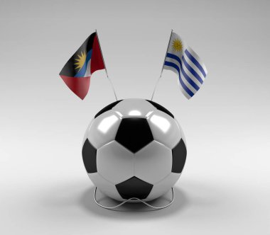 Antigua-ve-Barbuda - Uruguay Futbol Bayrakları, Beyaz Arkaplan - 3D Render