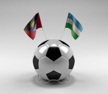 Antigua-and-Barbuda - Özbekistan Futbol Bayrakları, Beyaz Arkaplan - 3D Render