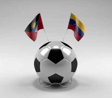 Antigua ve Barbuda - Venezuela Futbol Bayrakları, Beyaz Arkaplan - 3D Render