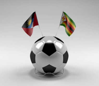 Antigua ve Barbuda - Zimbabwe Futbol Bayrakları, Beyaz Arkaplan - 3D Render