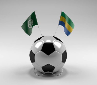 Arap Ligi - Gabon Futbol Bayrakları, Beyaz Arkaplan - 3D Render