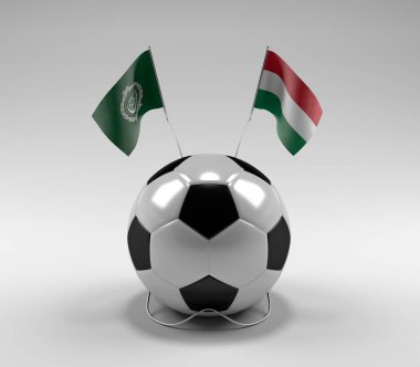 Arap Ligi - Macaristan Futbol Bayrakları, Beyaz Arkaplan - 3D Render