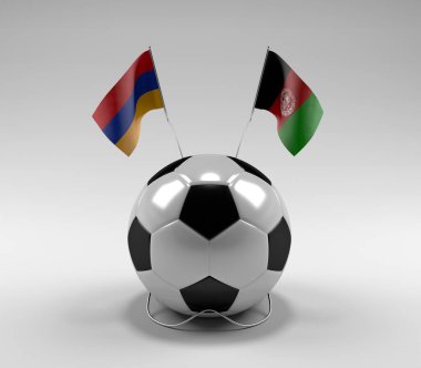 Ermenistan - Afganistan Futbol Bayrakları, Beyaz Arkaplan - 3D Render