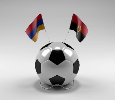 Ermenistan - Angola Futbol Bayrakları, Beyaz Arkaplan - 3D Render