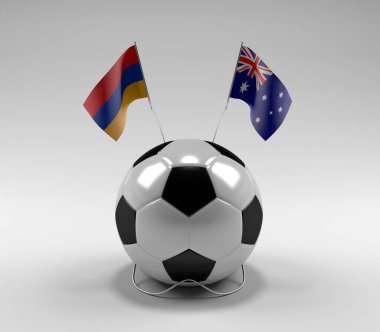 Ermenistan - Avustralya Futbol Bayrakları, Beyaz Arkaplan - 3D Render