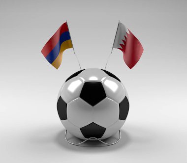Ermenistan - Bahreyn Futbol Bayrakları, Beyaz Arkaplan - 3D Render