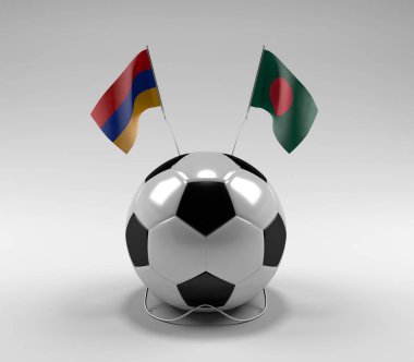 Ermenistan - Bangladeş Futbol Bayrakları, Beyaz Arkaplan - 3D Render