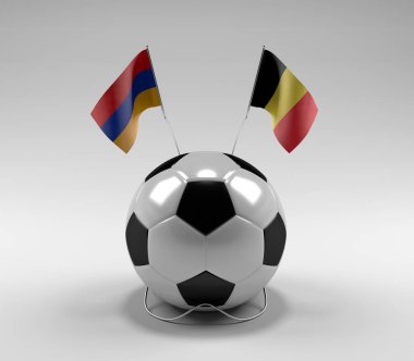 Ermenistan - Belçika Futbol Bayrakları, Beyaz Arkaplan - 3D Render