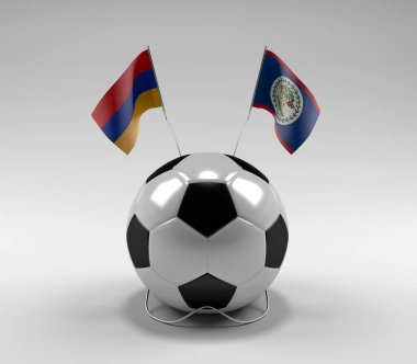 Ermenistan - Belize Futbol Bayrakları, Beyaz Arkaplan - 3D Render